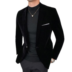 Blazer Veludo Slim Casual Preto