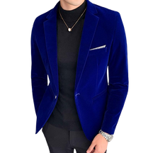 Blazer Veludo Slim Casual Azul