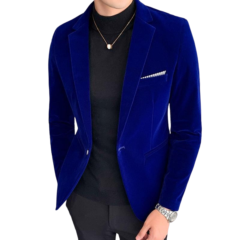 Blazer Veludo Slim Casual Azul