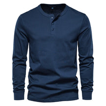 Camiseta Masculina Gola Henley Manga Longa Azul Marinho