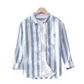 Camisa Listrada Copenhagen Casual com Bolsos e Botões Azul