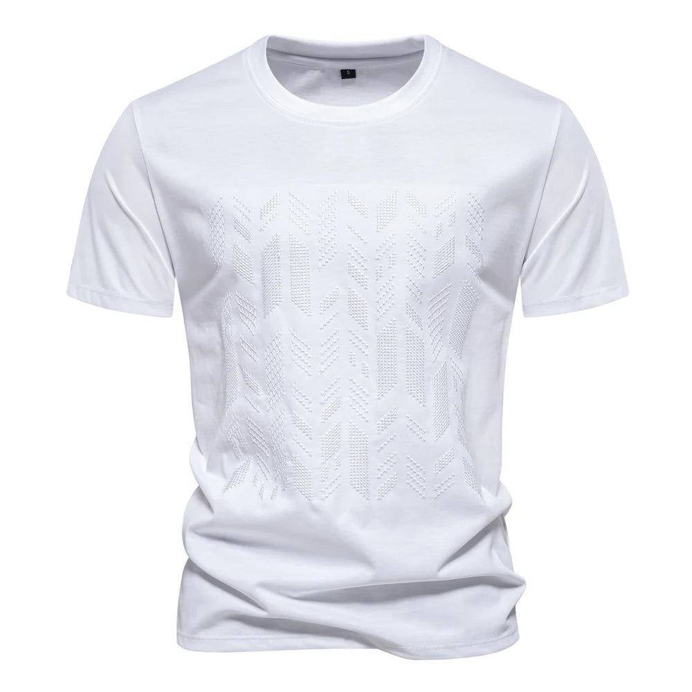 Camiseta Masculina Manga Curta Algodão com Bordado Branco