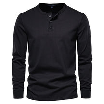 Camiseta Masculina Gola Henley Manga Longa Preto