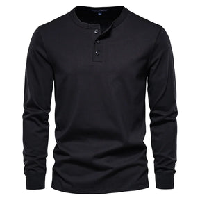 Camiseta Masculina Gola Henley Manga Longa Preto