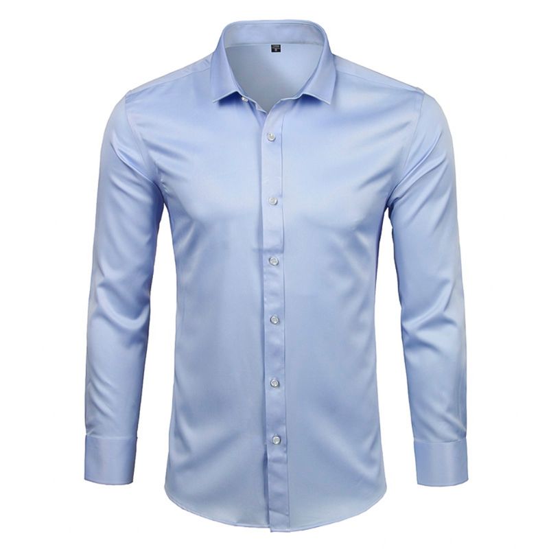 Camisa Social Lisa Conforto Anti Amassado Sport Fino Azul